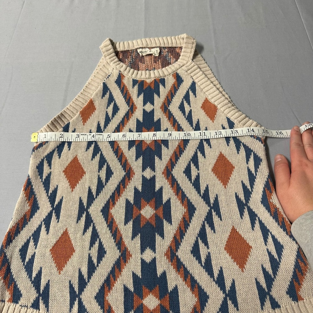 New In Womens Southwestern Geometric Knit Halter Sweater Tank Top Cream Blue M - Picture 3 of 6